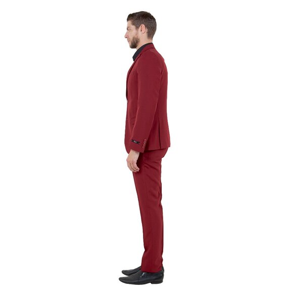 Vitto's Premium Polyester 2pc Mens Suit,  Burgundy - Picture 4 of 6